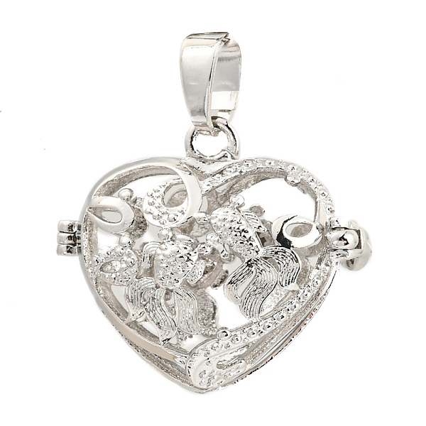 

PandaHall Rack Plating Brass Locket Pendants, Cadmium Free & Lead Free, Long-Lasting Plated, Heart with Goldfish Pattern, Platinum...