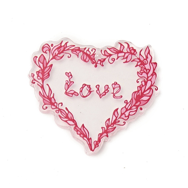 

PandaHall Valentine's Day Theme Acrylic Pendants, Heart with Word Love, Leaf Pattern, 34x37x2mm, Hole: 1.6mm Acrylic Leaf