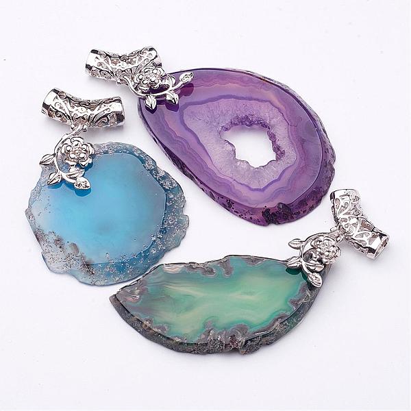 

PandaHall Natural Agate Slices Pendants, Mixed Agate Slabs Charms, with Brass Findings, Dyed, Platinum, Mixed Color, 50~70x30~56x5mm, Hole..., Multicolor