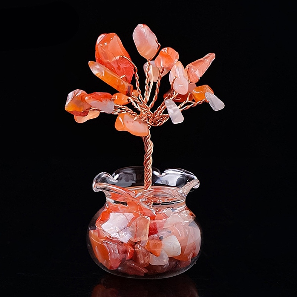 

PandaHall Natural Carnelian Chips Tree Decorations, Glass Vase Base Copper Wire Feng Shui Energy Stone Gift for Home Desktop Decoration...