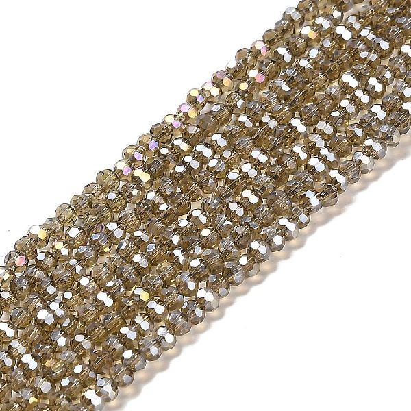 

PandaHall Transparent Glass Beads, 32 Facets, AB Color Plated, Round, Dark Khaki, 3.5x3mm, Hole: 1mm, about 163~166pcs/strand, 50~51cm Glass...