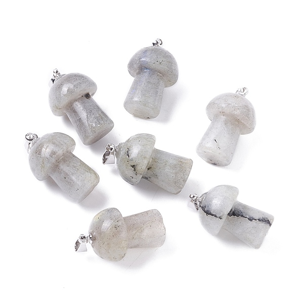 

PandaHall Natural Labradorite Pendants, with Platinum Tone Brass Findings, Mushroom , 25x14mm, Hole: 2.4mm Labradorite Mushroom
