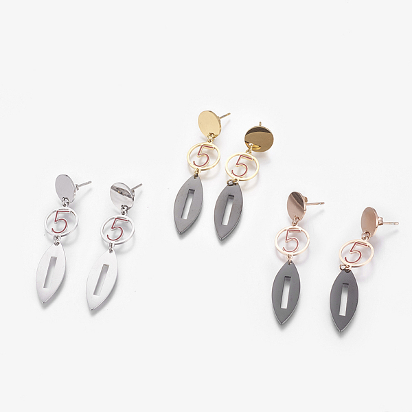 

PandaHall (Jewelry Parties Factory Sale)304 Stainless Steel Dangle Stud Earrings, with Enamel, Leaf with Flat Round, Mixed Color, 52mm, Pin..., Red