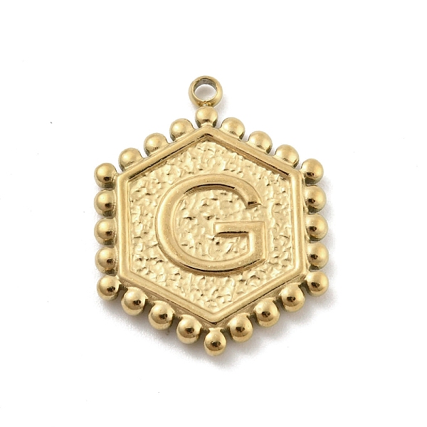 

PandaHall 201 Stainless Steel Pendants, Golden, Hexagon with Letter Charm, Letter G, 21x16.5x2mm, Hole: 1.5mm 201 Stainless Steel Letter G