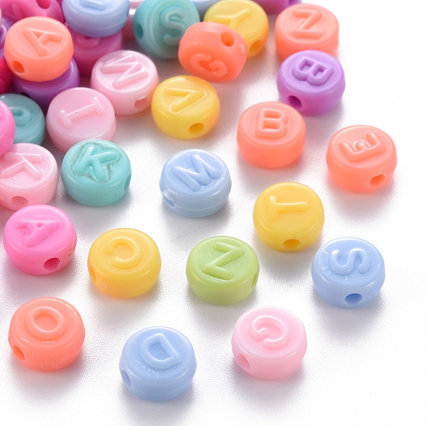 

PandaHall Opaque Acrylic Beads, Flat Round with Letter, Mixed Color, 9x5mm, Hole: 2mm, about 1700pcs/500g Acrylic Flat Round Multicolor