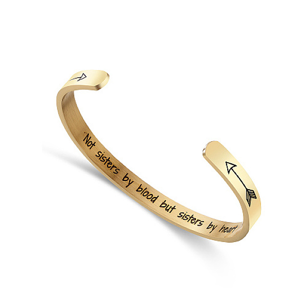 

PandaHall Stainless Steel Cuff Bangle for Women, Arrow with Word Pattern, Real 18K Gold Plated, Inner Diameter: 2-1/2 inch(6.4cm) Stainless...