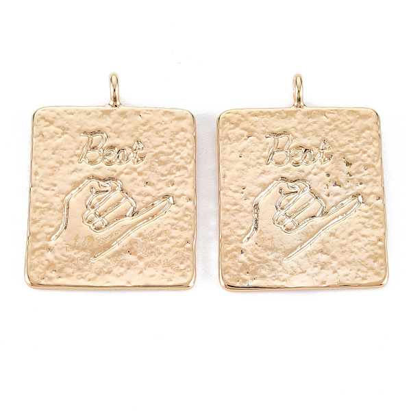 

PandaHall Brass Pendants, Nickel Free, Rectangle with Word Beat & Hand, Real 18K Gold Plated, 26x19x1mm, Hole: 2.5mm Brass Rectangle