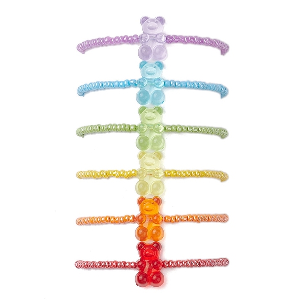 

PandaHall 6 PCS Rainbow Style Bear Shape Acrylic Beaded Bracelets Set for Children, with Glass Seed Beads, Mixed Color, 1/8 inch(0.3~0.35cm)..., Multicolor