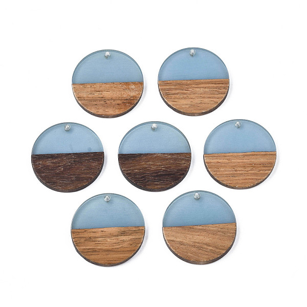 

PandaHall Resin & Walnut Wood Pendants, Flat Round, Cornflower Blue, 28.5x3.5~4mm, Hole: 1.5mm Resin+Wood Flat Round Blue