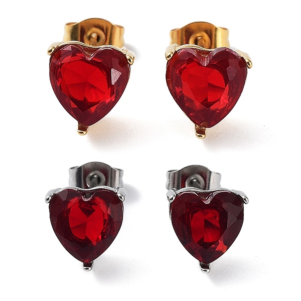 6 Pair 2 Color Heart Cubic Zirconia Stud Earrings