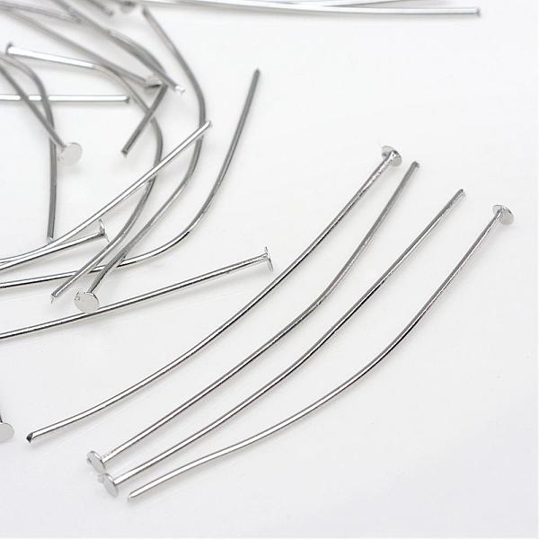 

PandaHall Iron Flat Head Pins, Cadmium Free & Nickel Free & Lead Free, Platinum, 38x0.75~0.8mm, 20 Gauge, about 3200pcs/500g, Head: 2mm Iron