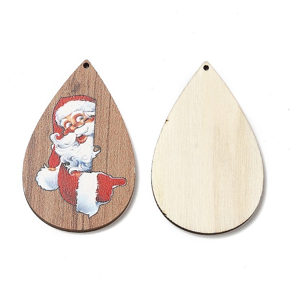 

PandaHall Single Face Christmas Printed Wood Big Pendants, Teardrop Charms with Santa Claus, Camel, 54.5x34x2.5mm, Hole: 1.6mm Wood Teardrop..., Brown