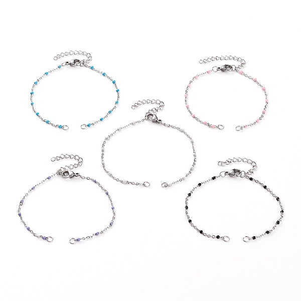 PandaHall 304 Stainless Steel Cable Chains Bracelet Makings, with Enamel, Lobster Claw Clasps & Jump Rings & Chain Extender, Stainless...