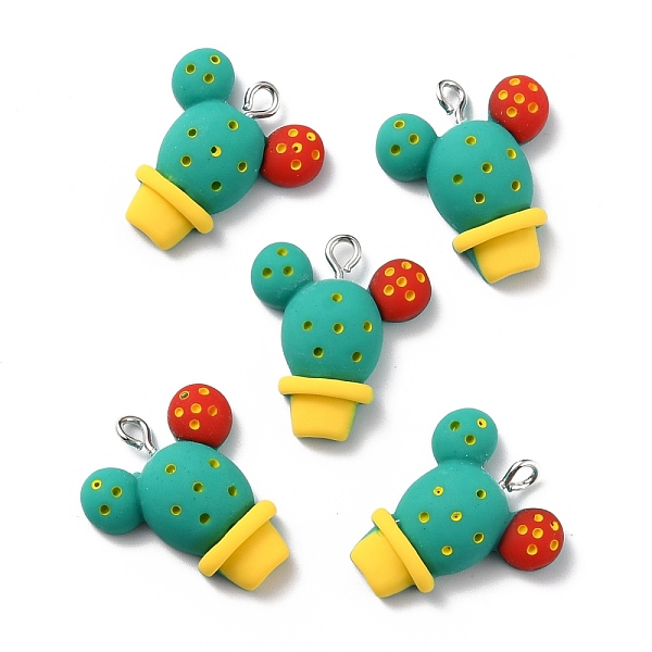 

PandaHall Resin Pendants, with Platinum Iron Peg Bail, Cactus, Light Sea Green, 25x21x7mm, Hole: 2mm Resin Flower