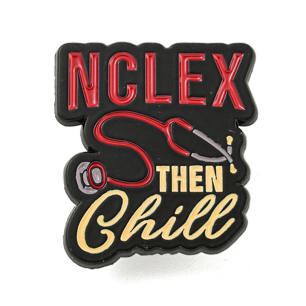 

PandaHall Nclex Then Chill Alloy Badges, Word Enamel Pins for Suit Shirt Collar, Black, Colorful, 30.5x27x1.5mm Alloy+Enamel Word