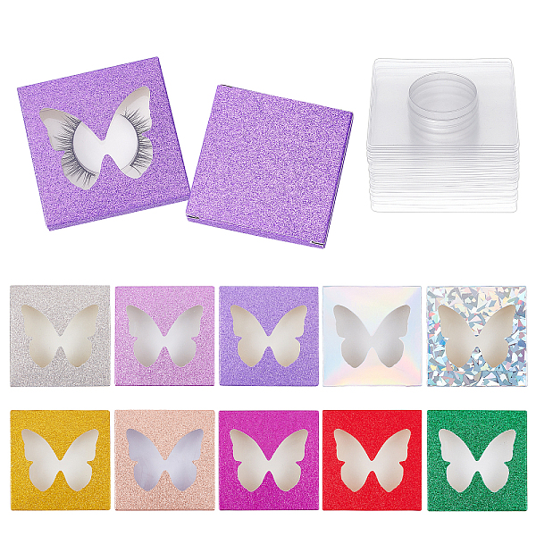 

PandaHall Olycraft 20 Sets 10 Colors Paper Folding Boxes, Empty Eyelash Packaging Box, with Clear Heart Window, Square, Mixed Color..., Multicolor