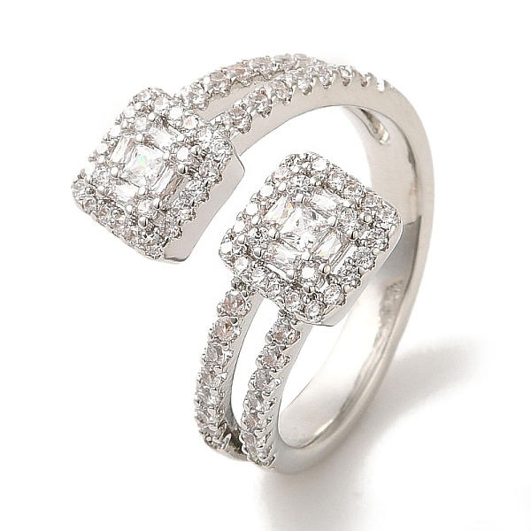 

PandaHall Rack Plating Brass Micro Pave Cubic Zirconia Cuff Rings, Long-Lasting Plated, Lead Free & Cadmium Free, Square, Platinum...