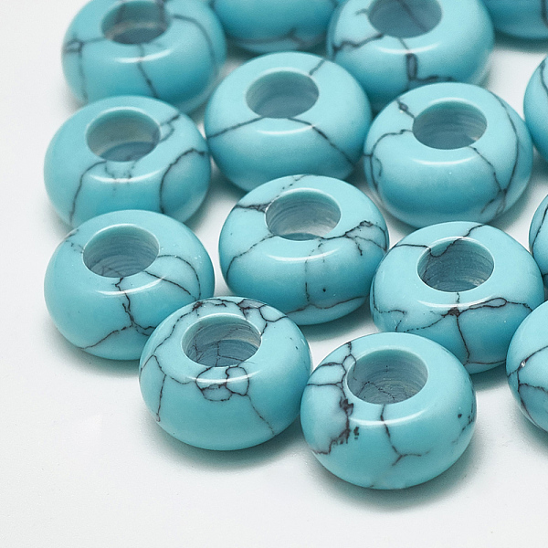 

PandaHall Synthetic Turquoise Beads, Large Hole Beads, Dyed, Rondelle, Medium Turquoise, 14x7.5mm, Hole: 6mm Synthetic Turquoise Rondelle..., Cyan