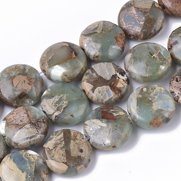 

PandaHall Natural Aqua Terra Jasper Beads Strands, Flat Round, 14x5~6mm, Hole: 1.2mm, about 30~32pcs/strand, 15.94 inch~16.92 inch...