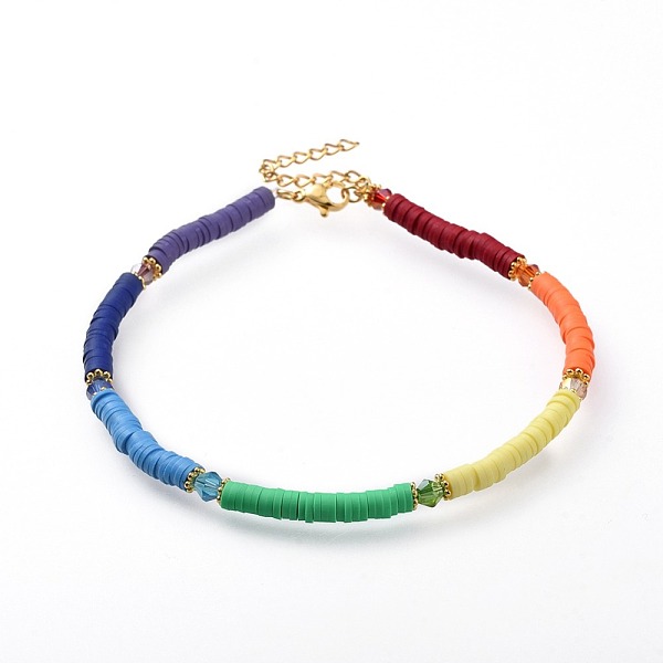 

PandaHall Handmade Polymer Clay Anklets, with Faceted Glass Beads, Tibetan Style Alloy Spacer Beads, 304 Stainless Steel Twisted Chains and...