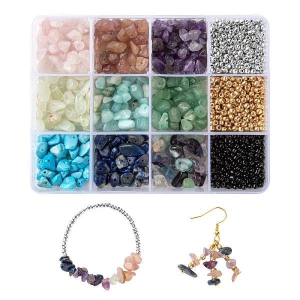 

PandaHall DIY Beads Jewelry Making Finding Kits, Including Natural & Synthetic Mixed Stone Chip Beads, Round Opaque Colours & 8/0..., Multicolor