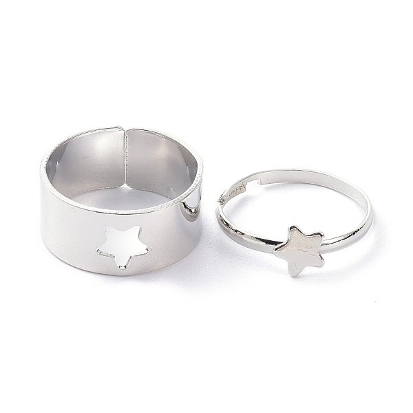

PandaHall Alloy Adjustable Rings Set, Couple Rings, Star, Platinum, 2~9mm, Inner Diameter: 17~18mm, 2pcs/set Alloy Star