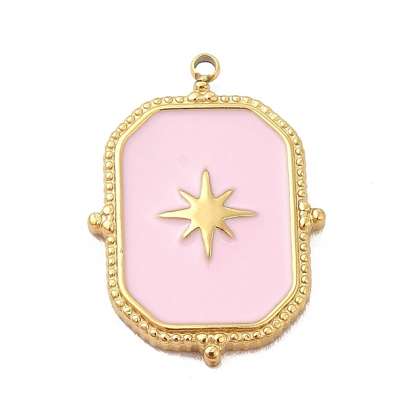 

PandaHall 304 Stainless Steel Pendants, with Enamel, Octagon Rectangle with Star Charm, Golden, Pink, 21x15x2mm, Hole: 1.4mm Stainless...