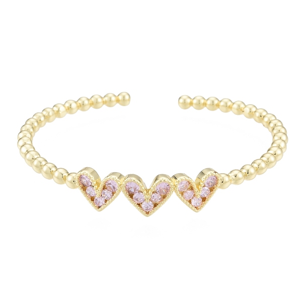 

PandaHall Cubic Zirconia Triple Heart Open Cuff Bangle, Real 18K Gold Plated Brass Jewelry for Women, Pearl Pink, Inner Diameter...