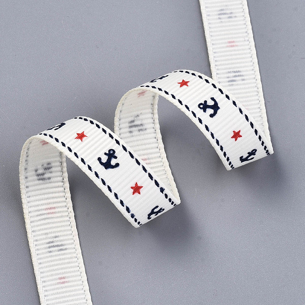 

PandaHall Single Face Anchor & Star Printed Polyester Grosgrain Ribbon, White, 3/8 inch(10mm), about 100yards/roll(91.44m/roll) Polyester...