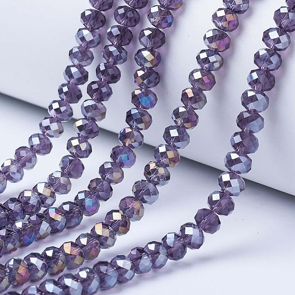 

PandaHall Electroplate Glass Beads Strands, AB Color Plated, Faceted, Rondelle, Indigo, 6x5mm, Hole: 1mm, about 83~85pcs/strand, 38~39cm..., Purple