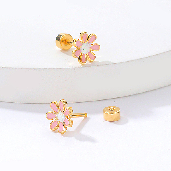 

PandaHall Real 18K Gold Plated Stainless Steel Stud Earrings for Women, Daisy Flower, Pink, No Size Stainless Steel Flower Pink