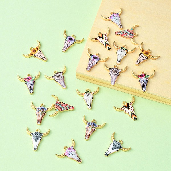 

PandaHall 20Pcs 10 Styles Printed Alloy Pendants, with Enamel, Light Gold, Cattle Head, Mixed Color, 22x21x2.5mm, Hole: 1.8mm, 2pcs/style..., Multicolor