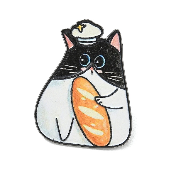 タキシード猫シェフプリント合金ラペルピンバック（バックパック、衣類用）