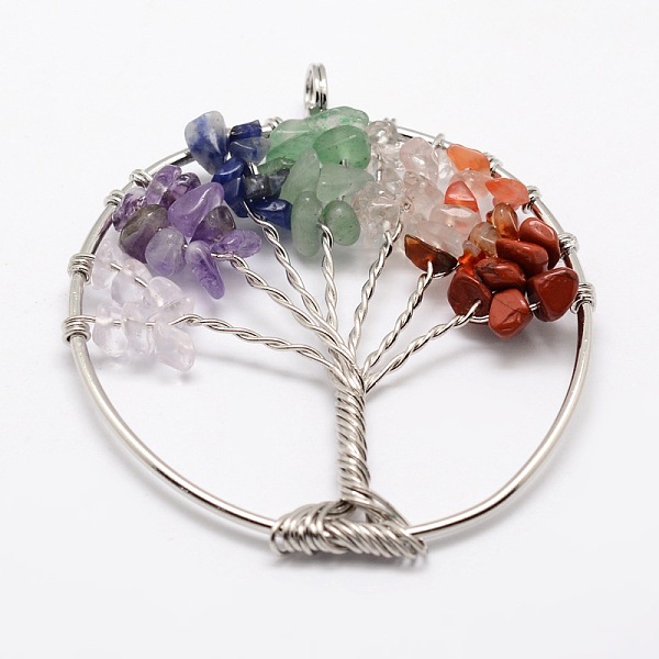 

PandaHall Tree of Life Mixed Stone Bead Brass Wire Wrapped Big Pendants, Cadmium Free & Nickel Free & Lead Free, 50~64x48~52x5~8mm, Hole...