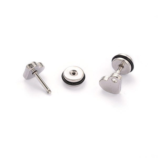 

PandaHall 304 Stainless Steel Heart Earlobe Plugs, Screw Back Earrings, with Rhinestone, Stainless Steel Color, 8x6mm, Pin: 1mm Rhinestone..., Clear