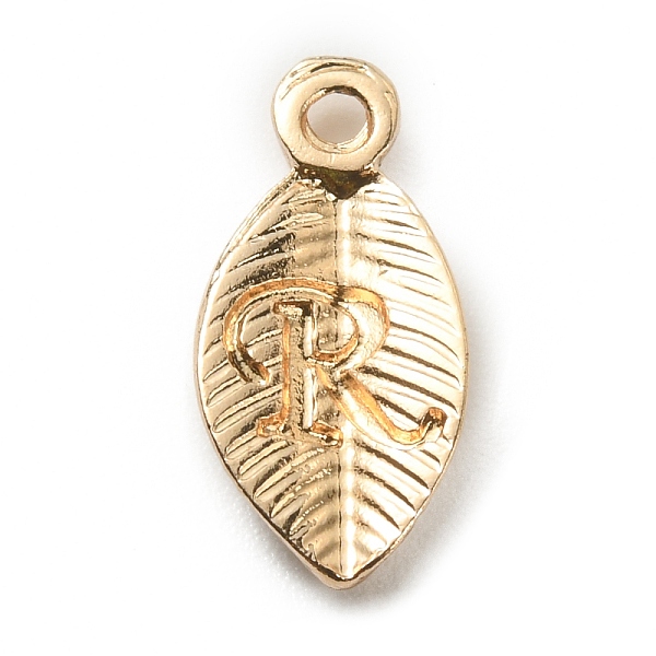 

PandaHall Alloy Pendants, Leaf with Letter Charm, Light Gold, Letter.R, 15.5x7.5x2.5mm, Hole: 1.5mm Alloy Letter R