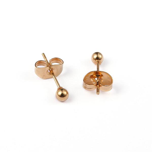 

PandaHall 304 Stainless Steel Ball Stud Earrings, Hypoallergenic Earrings, Golden, 13x3mm, Pin: 0.8mm, 10pairs/board 304 Stainless Steel