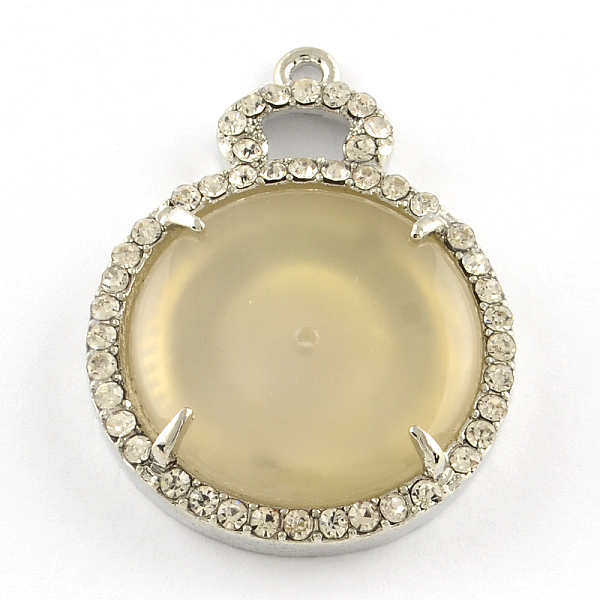 

PandaHall Flat Round Jade Pendant with Platinum Tone Alloy Rhinestone Findings, Dark Khaki, 41x30x6mm, Hole: 2mm Other Jade Flat Round Clear