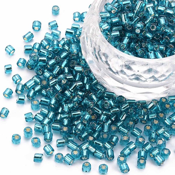 

PandaHall 8/0 Glass Bugle Beads, Silver Lined, Dark Turquoise, 2.5~3x2.5mm, Hole: 1mm, about 15000pcs/pound Glass