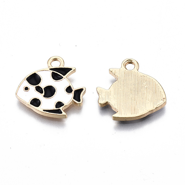 

PandaHall Light Gold Plated Alloy Enamel Pendants, Cadmium Free & Lead Free, Fish, Black, 15x16x1.5mm, Hole: 1.8mm Alloy+Enamel Fish Black