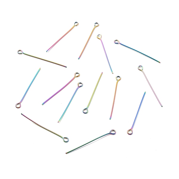 

PandaHall Ion Plating(IP) 304 Stainless Steel Eye Pins, Rainbow Color, 30x0.6mm, 22 Gauge, Hole: 1.6mm 304 Stainless Steel