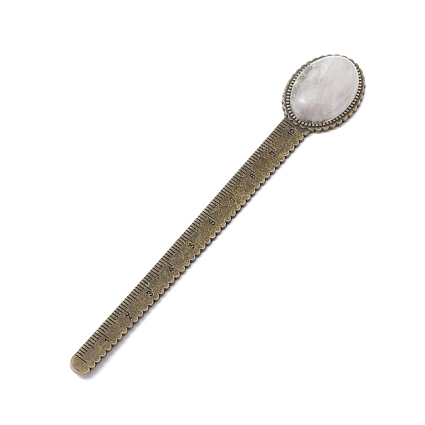 

PandaHall Tibetan Style Alloy Bookmark Rulers, Oval Natural Rose Quartz Bookmarks, Antique Bronze, 134x22.5x8mm Rose Quartz Oval