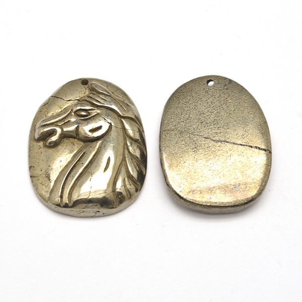 

PandaHall Horse Natural Pyrite Pendants, Dark Khaki, 43x35x8mm, Hole: 2mm Pyrite Horse Yellow
