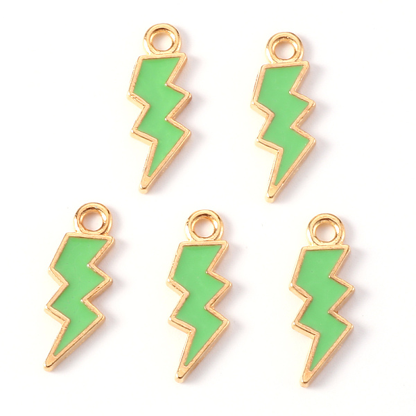 

PandaHall Alloy Enamel Pendants, Lightning Bolt, Light Gold, Lime, 20x7x1.5mm, Hole: 2mm Alloy+Enamel Lightning Bolt Green