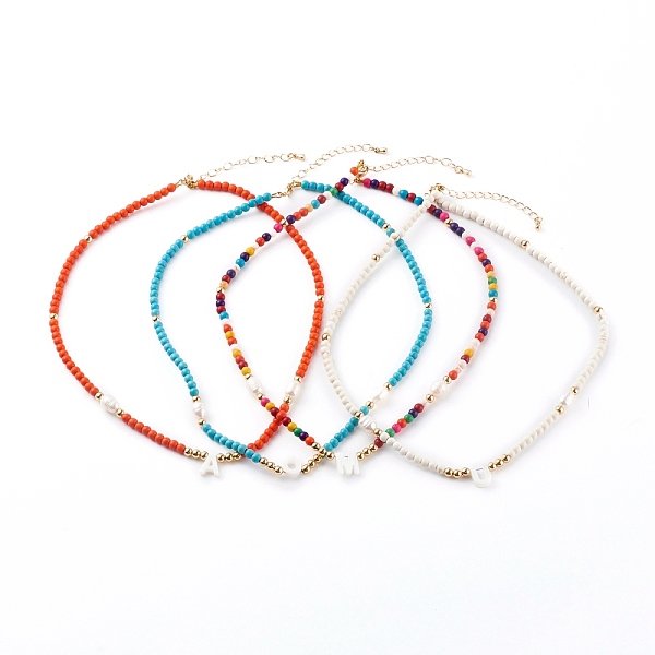 

PandaHall Natural Shell Initial Pendant Necklaces, with Synthetic Turquoise Beads and Natural Pearl Beads, Mixed Letters, Golden, Mixed..., Multicolor