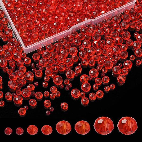 

PandaHall 8 Strands 4 Style Transparent Glass Beads Strands, Faceted, Rondelle, Red, 3~8x2~6mm, Hole: 0.4~1mm, about 65~155pcs/strand...