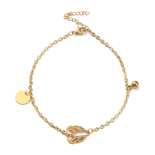 

PandaHall Ion Plating(IP) 304 Stainless Steel Wing Link Anklet with Ball Charms for Women, Golden, 8-7/8~9-1/4 inch(22.5~23.5cm) Stainless...
