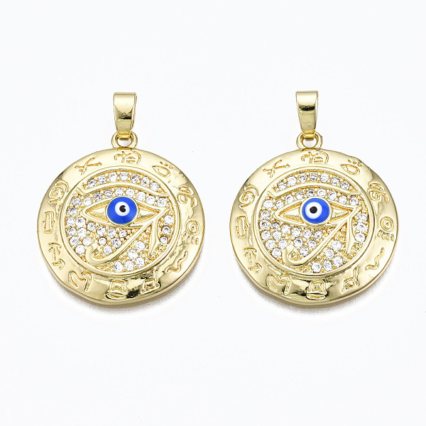 

PandaHall Brass Micro Pave Clear Cubic Zirconia Pendants, Enamel, Nickel Free, Flat Round, Real 16K Gold Plated, Dodger Blue, 23x21x3mm...