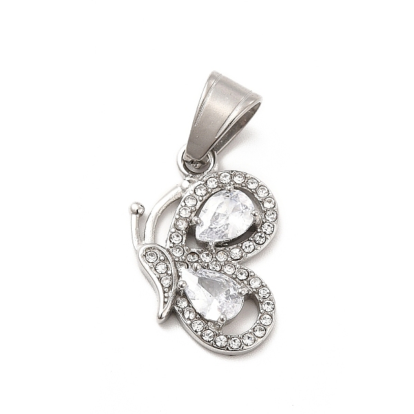 

PandaHall 304 Stainless Steel Pendants, with Crystal Rhinestone, Butterfly Charms, Stainless Steel Color, 23x15x3.5mm, Hole: 8x5mm Stainless..., Clear