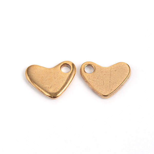 PandaHall Ion Plating(IP) 304 Stainless Steel Heart Charms, Chain Extender Teardrop, Golden, 6x7.5x1mm, Hole: 1mm 304 Stainless Steel Heart